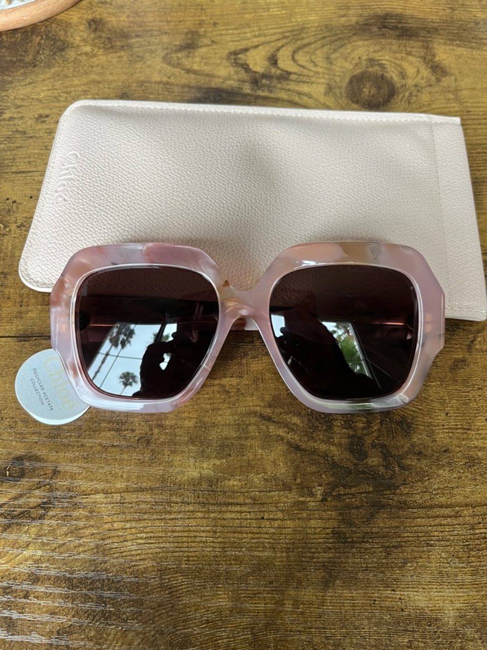 Oversized Square Pink Sunglasses with Brown Lenses Chloe Pastel Ballerina